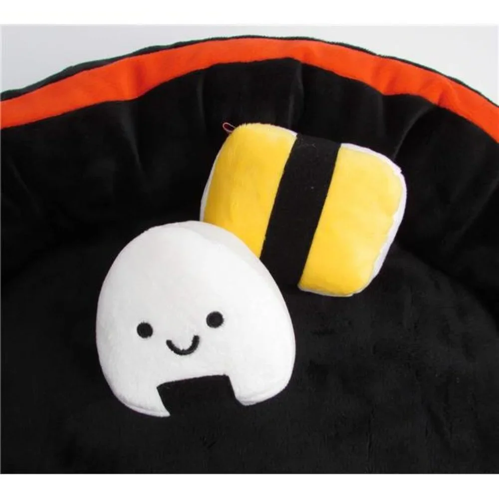 Plush Sushi Pet Bed Small Dog Cat Cozy Washable Round Bed Crinkle Toys Cute